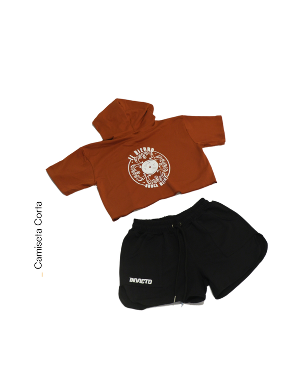 Camiseta corta con capota terracota Colección Hierro